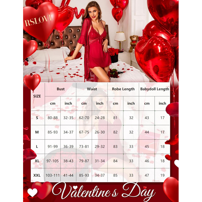 Халат жіночий мереживний RSLOVE з бантиком, сексуальний бандаж, нічна сукня, піжама, червоний, розмір S