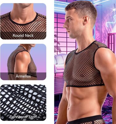 Чоловіча футболка Amy Coulee з сіткою, чорна (мереживна футболка, майка)