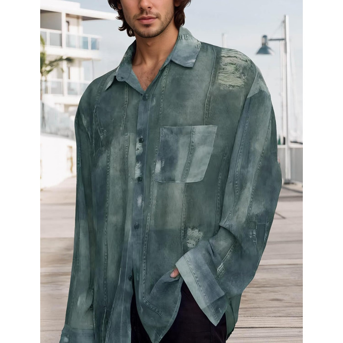 Чоловіча прозора футболка AIEOE з довгим рукавом, тонка, сексуальна, для дискотеки, клубного одягу, розмір M, колір темно-синій