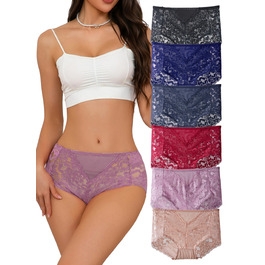 Слідки жіночі мереживні безшовні з високою талією, великі розміри (S-4XL), 6 шт. в наборі (чорний/бірюзовий/червоний/синій/фіолетовий/нюд)