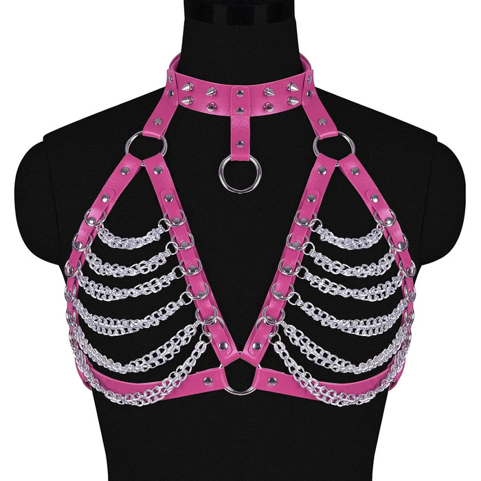 Жіночий шкіряний халат для тіла Petmhs, повне покриття, готичний, панк, пояс для грудей (рожевий)