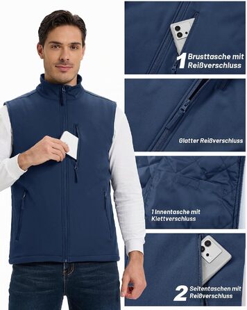 Чоловічий жилет Outdoor Ventures Softshell з утепленням: водовідштовхуючий, вітрозахисний та дихаючий жилет для їзди на велосипеді, бігу та походів (Синій, 3XL)
