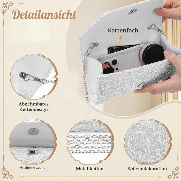 Жіночий вечірній клатч BAIGIO Elegante з мереживом, білий