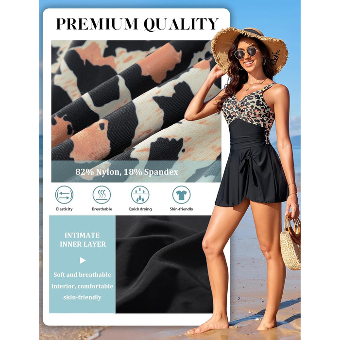 Купальник жіночий Badeanzug Damen з V-подібним вирізом, push-up, чорний леопардовий принт, розмір M