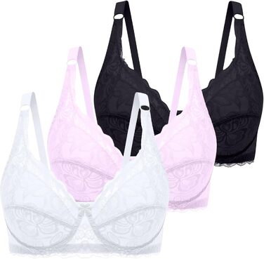 3 шт. комплект жіночої бюстгальтера без кісточок CXCX Push Up мереживний, чорний, рожевий, білий, регульовані бретелі, комфортний, для щодня, 95C
