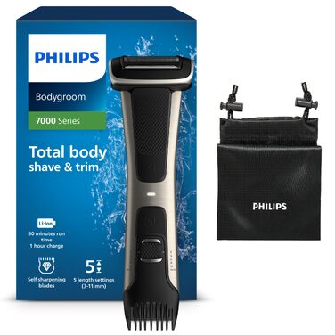 Тример для тіла та інтимних зон Philips Bodygroom Series 7000 BG7480/15, з гнучким 2D-лезом, захистом шкіри та водонепроникним корпусом