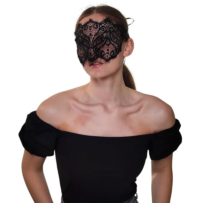 Чорна мереживна маска для жінок з кристалами - елегантна венеціанська маска для маскараду, готичної вечірки, косплею, карнавалу та особливих подій - ручна робота (чорний)