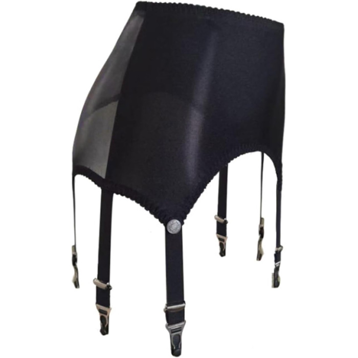 Пояс-тримач для панчіх для жінок з високою талією, сітчатий пояс-тримач з 6 металевими затискачами, регульовані ремінці для панчіх до стегон L-XL, чорний