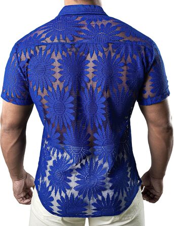 Чоловіча сорочка JOGA з мереживом, короткий рукав, літня, для відпочинку (XXL, Королівський соняшник)