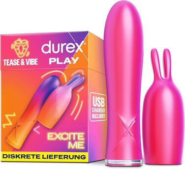 Вібратор Durex Tease & Vibe 2-в-1 з тезером - секс-іграшка для жінок, чоловіків та пар, 7 режимів вібрації, USB-зарядка, водонепроникний