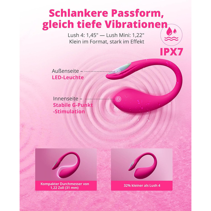 LOVENSE Lush Mini - міні-вібратор з дистанційним керуванням, 10000+ режимів, водонепроникний, для соло та парних ігор, ідеальний у подорожах