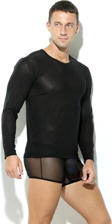 Чоловіча футболка з довгим рукавом, прозора, сітчаста, облягаюча, чорна (XXL)