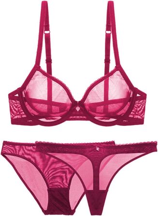 Сексуальний жіночий комплект спідньої білизни DKLOVIFU з мереживом та сіткою (Червоний)