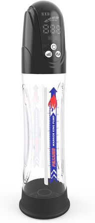 Електрична вакуумна помпа для збільшення статевого члена з акумулятором, LCD дисплеєм та USB-зарядкою - 20см Ø7см - для чоловіків, підтримка ерекції, тренування потенції