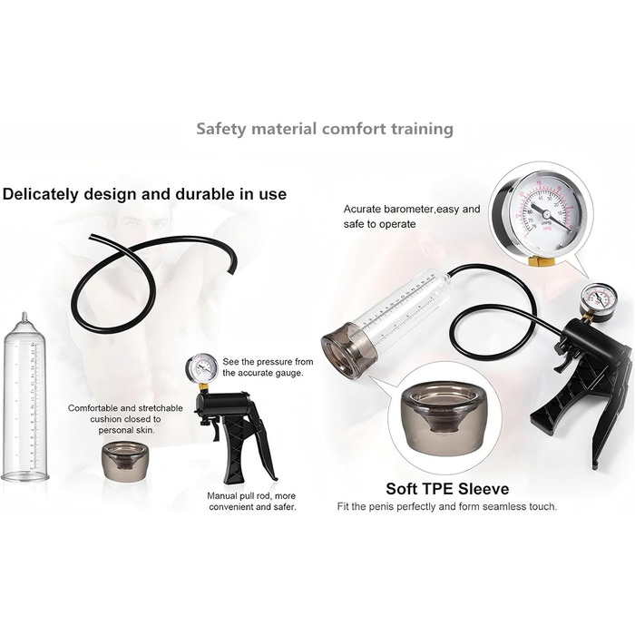 Пумпа для збільшення пеніса з манометром. Ручна пумпа для тренування ерекції з 6 кільцями. Іграшка для чоловіків.