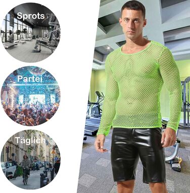 Чоловіча сітчаста футболка QiaTi з довгим рукавом, прозора, мереживна, зелена