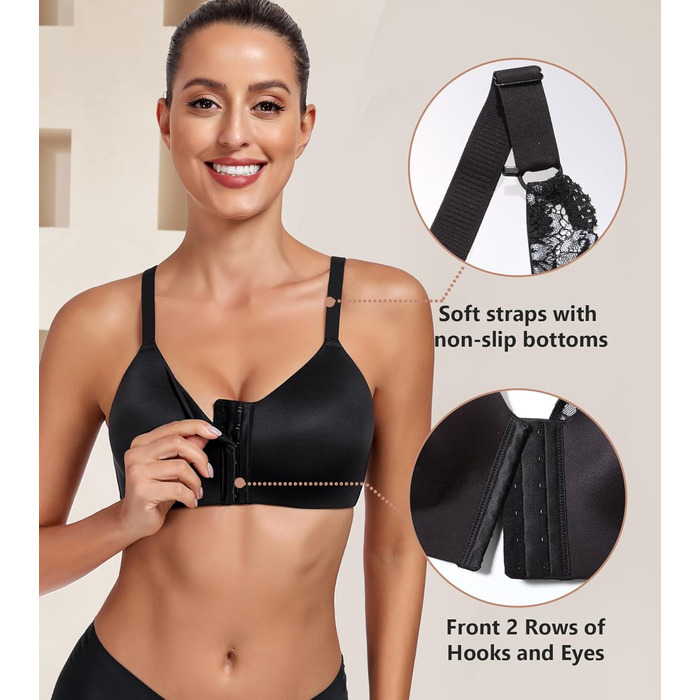 Леморосі: Безшовний бюстгальтер без кісточок, мультивей, на спинку, з можливістю застібання спереду, великі розміри, надійний, повний об'єм, комфортний, класичний бралетт для повсякденного носіння (80E, чорний)