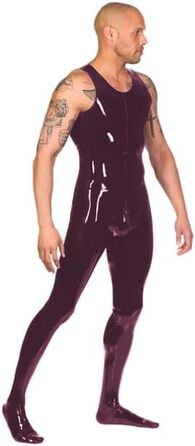 Костюм для чоловіків JQYTEN: блискучий комбінезон з штучної шкіри, PVC, для клубів, розмір S-7XL (темно-червоний)