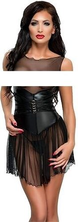 Чорна еротична сукня-комбінезон Gogo Mini з прозорого Wetlook матеріалу та тюлю, S-M