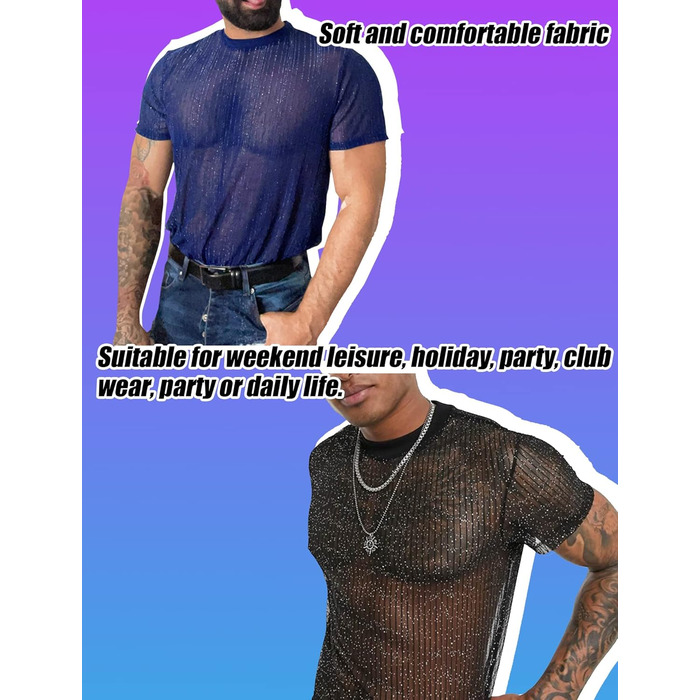 Чоловіча футболка AIEOE з блискучим дизайном - дихаюча клубна футболка з сітки, чорна