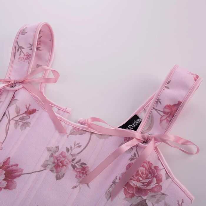 SCARLET DARKNESS Корсет жіночий у стилі Ренесанс з мереживом та квітковим принтом, рожевий, 44