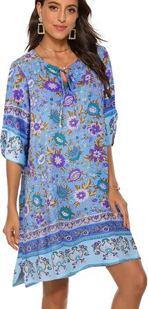 Сукня-туніка BDTECAOR Vintage Ethnostil блакитна бохо V-подібний виріз 3/4 рукав пляжна сукня зелений колір (M, Peri)
