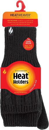 Жіночі терморукавички-конвертери HEAT HOLDERS з відкритими пальцями, в'язаний візерунок «коса», чорні, 2.3 Tog