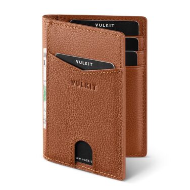 Чоловічий шкіряний картхолдер VULKIT з RFID/NFC захистом, слим-гаманець на 10 карток (колір: коричневий лічі)