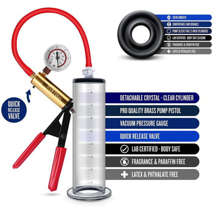 Vakuumна помпа для збільшення статевого члена з манометром, чоловіча іграшка для дорослих, помпа для статевого члена, вакуумна помпа, розширювач, для мастурбації, доросла іграшка, 23*3,9 см