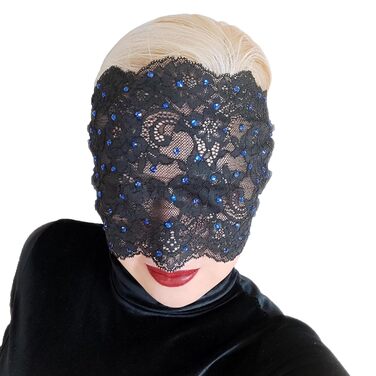 Елегантна червона мереживна маска для жінок з стразами – венеціанська маска з квітковим візерунком для маскараду, карнавалу, косплею, готичної вечірки та особливих подій (Чорний (блакитні стрази))