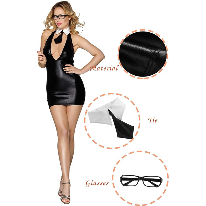 EROMATE Костюм Секретарки для жінок: міні-костюм, чорний, S-M