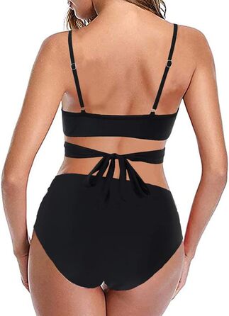 Бікіні JFAN з рюшами, пов'язка, пуш-ап, висока талія, зав'язки на спині, 2 шт. (Чорний, S)
