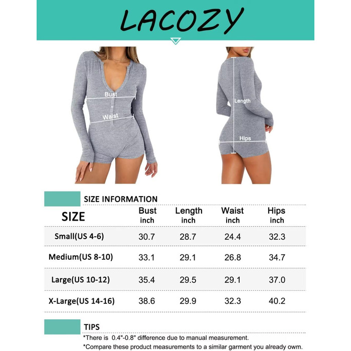 LACOZY жіночий комбінезон з довгим рукавом та V-подібним вирізом, сексуальний стиль Y2K, обтислий, піжамний комплект, спортивний боді білий
