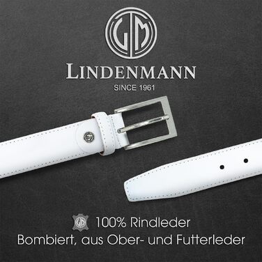 Шкіряний ремінь чоловічий LINDENMANN 35 мм, натуральна шкіра, колір коньячний/сірий/білий, довжина 120 см (розмір XL)