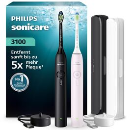 Електрична сонічна зубна щітка Philips Sonicare 3100 HX3675/15, з контролем натискання та таймером, набір 2 шт (Sugar Rose та Чорна) з дорожніми футлярами