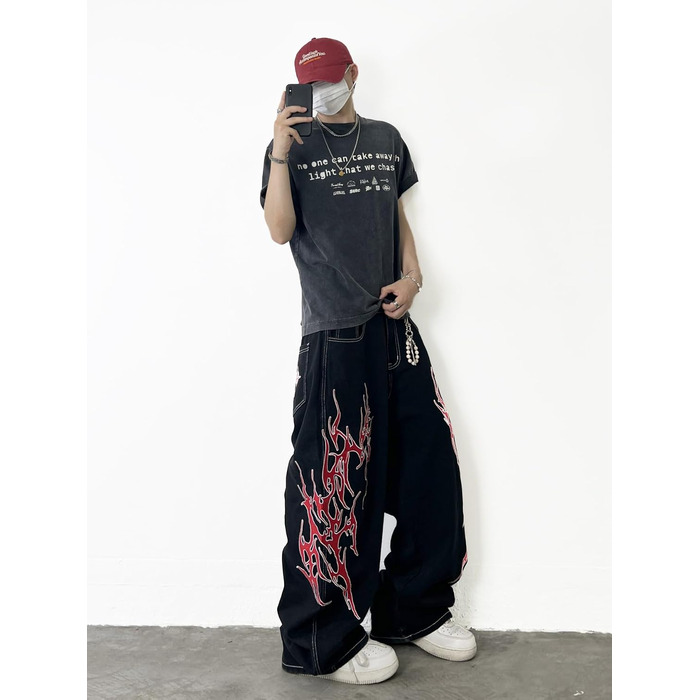 Чоловічі широкі джинси Baggy з вишивкою, чорні денімові штани Loose Fit