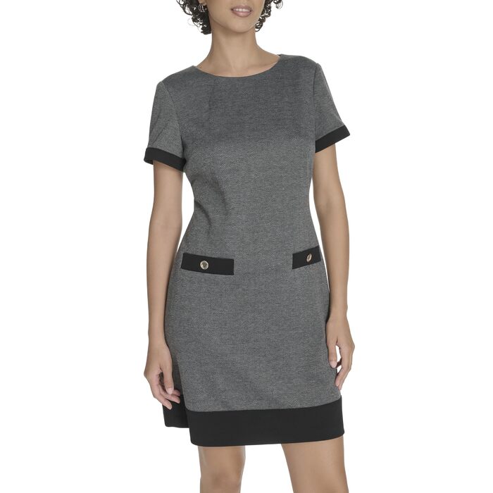 Сукня Tommy Hilfiger жіноча коротка рукав Scuba Crepe Trim Shift 40 Чорна/Сіра