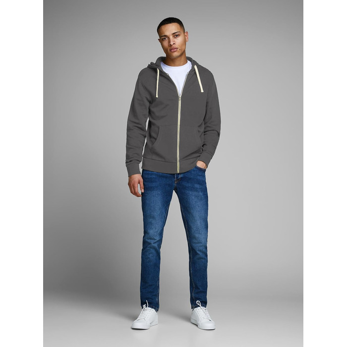 Чоловіча толстовка-худі на блискавці JACK & JONES Jjeholmen Noos, сіра (Asphalt), розмір XL, Regular Fit
