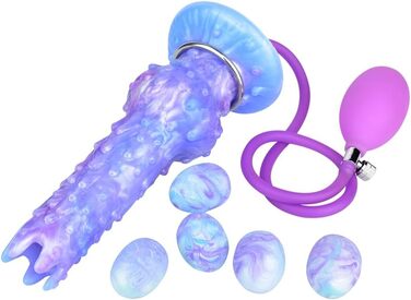 Надувний дилдо Овопозитор з 5 яйцями, силікон. Іграшки для дорослих, анальні, G-Spot, SM. Для жінок, чоловіків, пар. Колір: фіолетовий