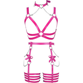 Жіночий шкіряний боді з ланцюжком BANSSGOTH: комплект стрінги з бантиком для танців та свят (Рожевий)