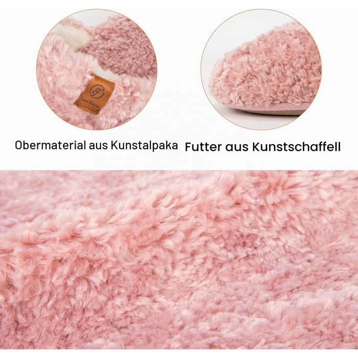 Жіночі домашні капці EverFoams з м'якого штучного альпака, рожеві, розмір 40/41 EU