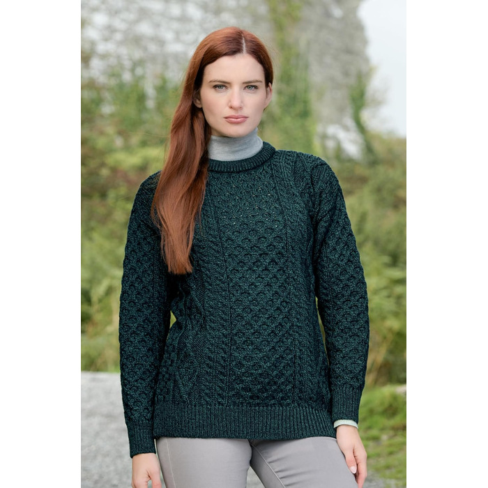Свитер Aran Crafts ірландський з м'яким плетеним візерунком, круглий виріз, 100% чиста шерсть, S, чорний