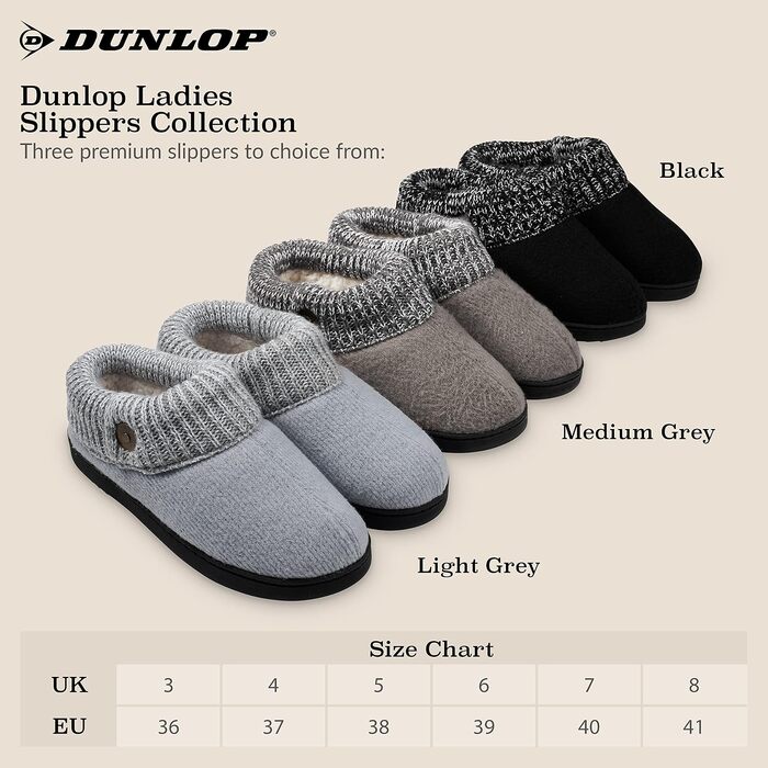 Жіночі домашні капці DUNLOP з підкладкою Sherpa Fleece та Memory Foam, протиковзкі тапочки світло-сірі, розмір 39 EU