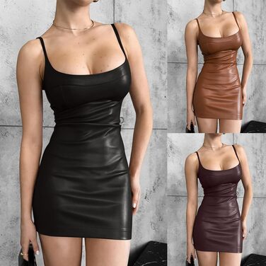 Жіноче обтисле плаття з ефектом вологості, штучна шкіра, олівець, bodycon, без спинки, міді, для вечірок, клубів, повсякденне, з PU шкіри, міді (04 світло-коричневий, XL)