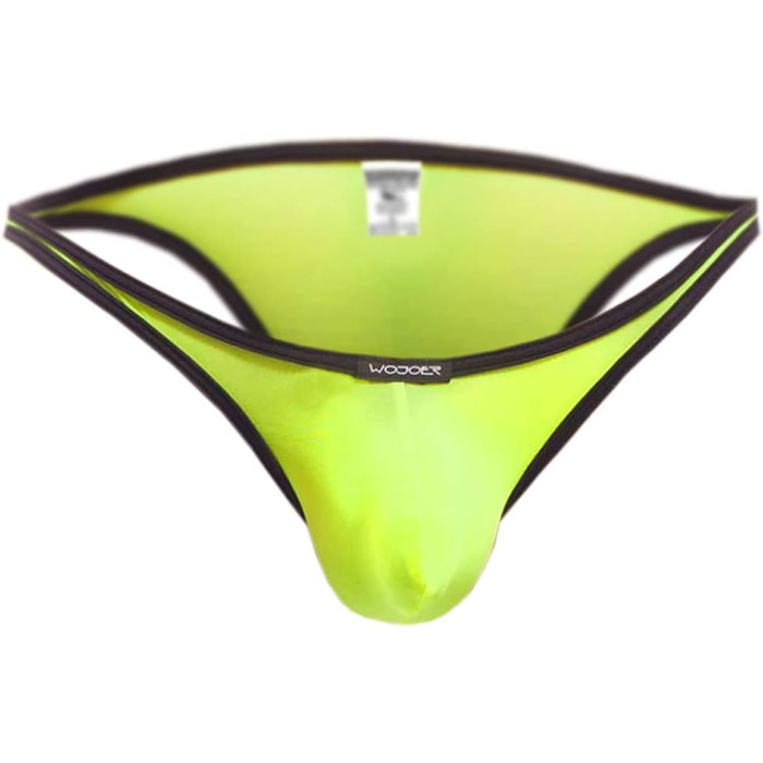 WOJOER Танга чоловіче міні з принтом смужки, для пляжу та нижньої білизни, еластичний Bug Thong з натуральним пуш-ап ефектом, дизайнерський Kubwear від Innovations-abe, виготовлено в Німеччині (S, неоновий жовтий)