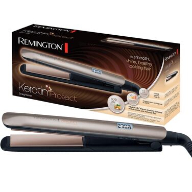 Випрямляч для волосся Remington S8540 з керамічним покриттям, кератином та мигдальною олією, LCD-дисплей, 10 рівнів температури (150-230°C), чорний