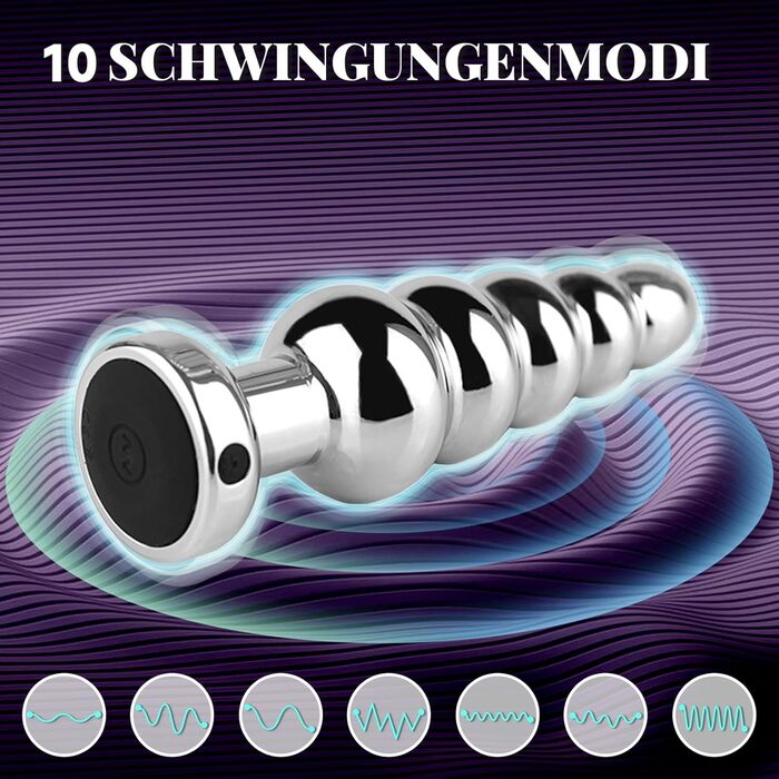 Вібратор для анального сексу AMAZBEE з дистанційним керуванням, 10 режимів, масажер простати, металевий дildo з 5 намистин