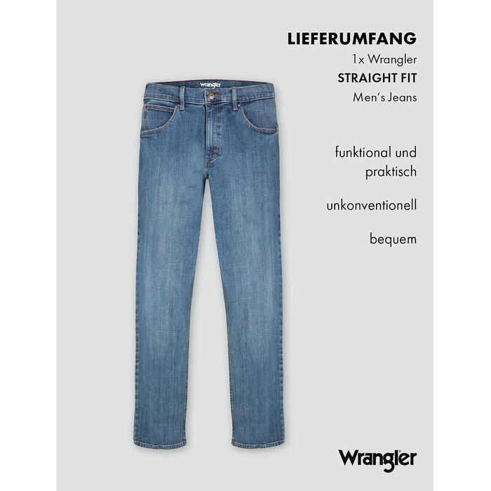 Чоловічі джинси Wrangler Straight Regular Fit середньої посадки, синьо-чорні (Mid Stone), W32 L36