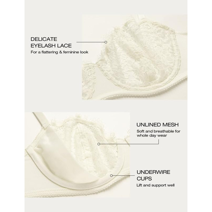 Бюстгальтер Balconette Deyllo для жінок з кісточками, пуш-ап, Dirndl, мереживо, великі розміри, м'які чашки, бралетт, глибокий виріз, сексуальний, без підкладки, слонова кістка 85C