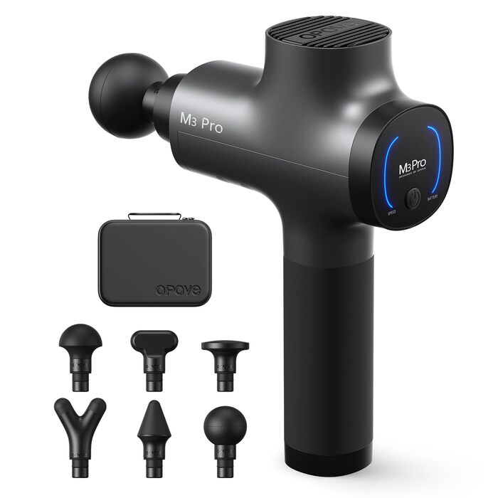 Перкусійний масажер OPOVE M3 Pro 2 Massage Gun з LED-дисплеєм, 2500 об/хв, для зняття м'язового болю, світло-сірий
